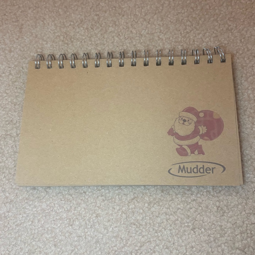 Mudd Brown Spiral Notebook with Santa Design